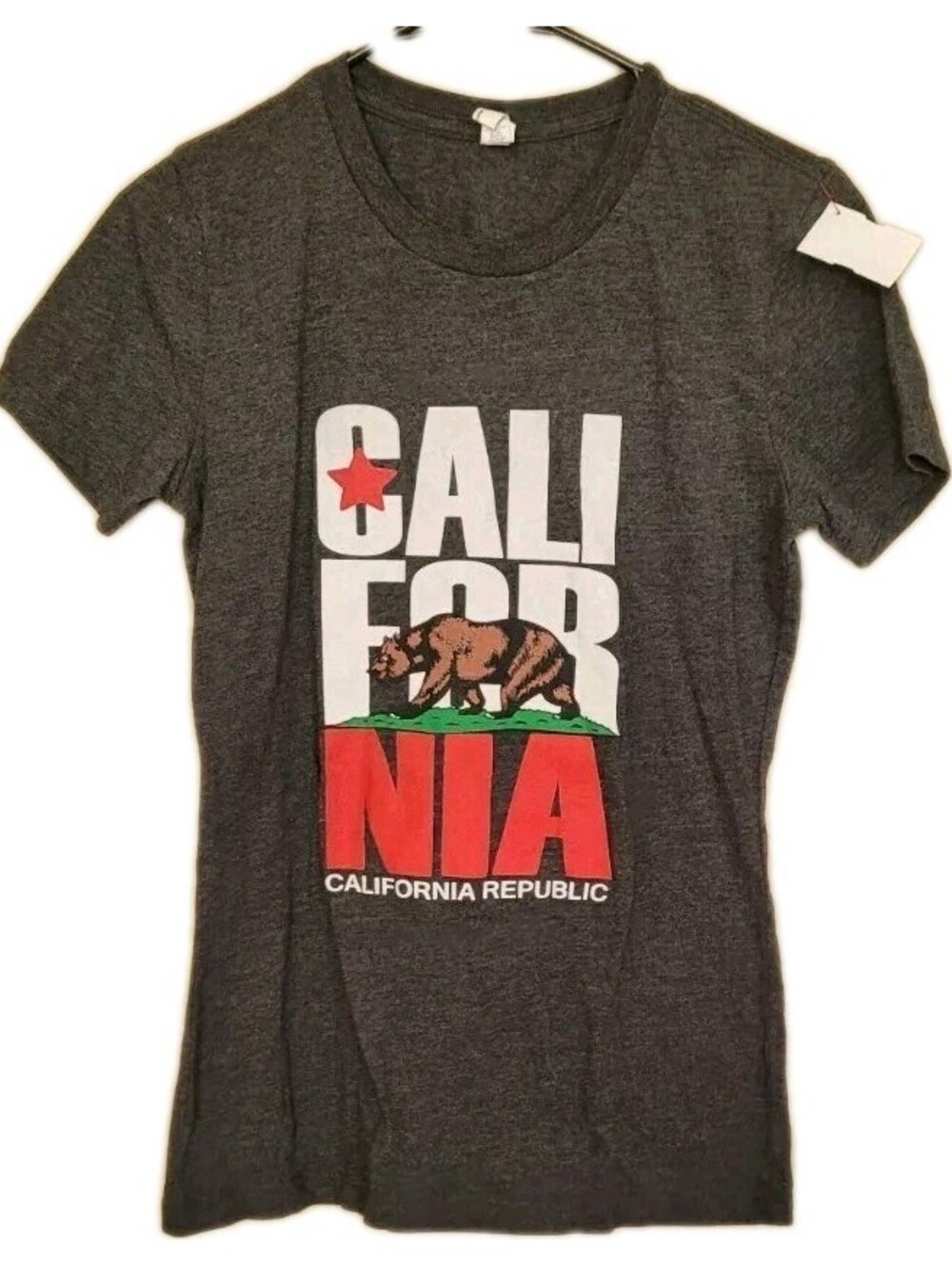 California Republic T Shirt Size Med Black Crew Short Sleeve Adult Bear Gildan